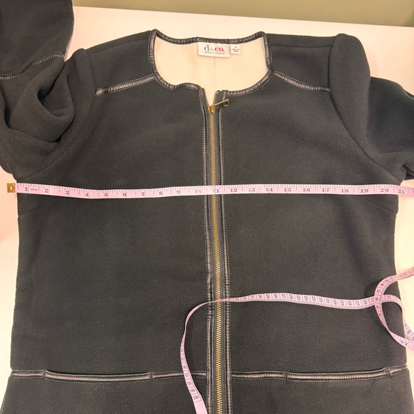 DENIM & CO BLACK FLEECE JACKET W/SHERPA LINING Faux Leather Trim Detail Small - Picture 4 of 7